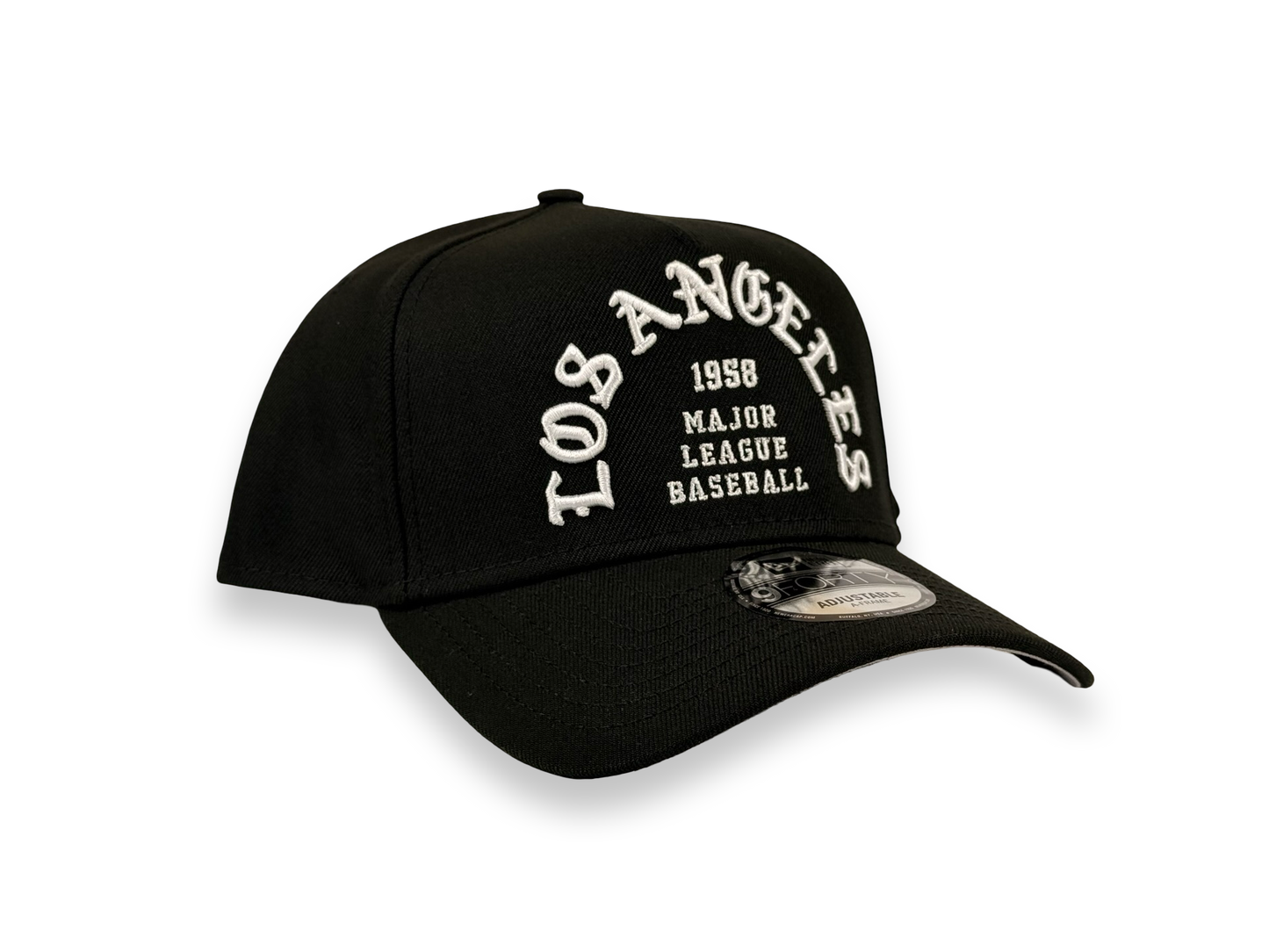 Los Angeles Dodgers Old English Script MLB New Era Cap 9FORTY A-Frame SnapBack Hat Black