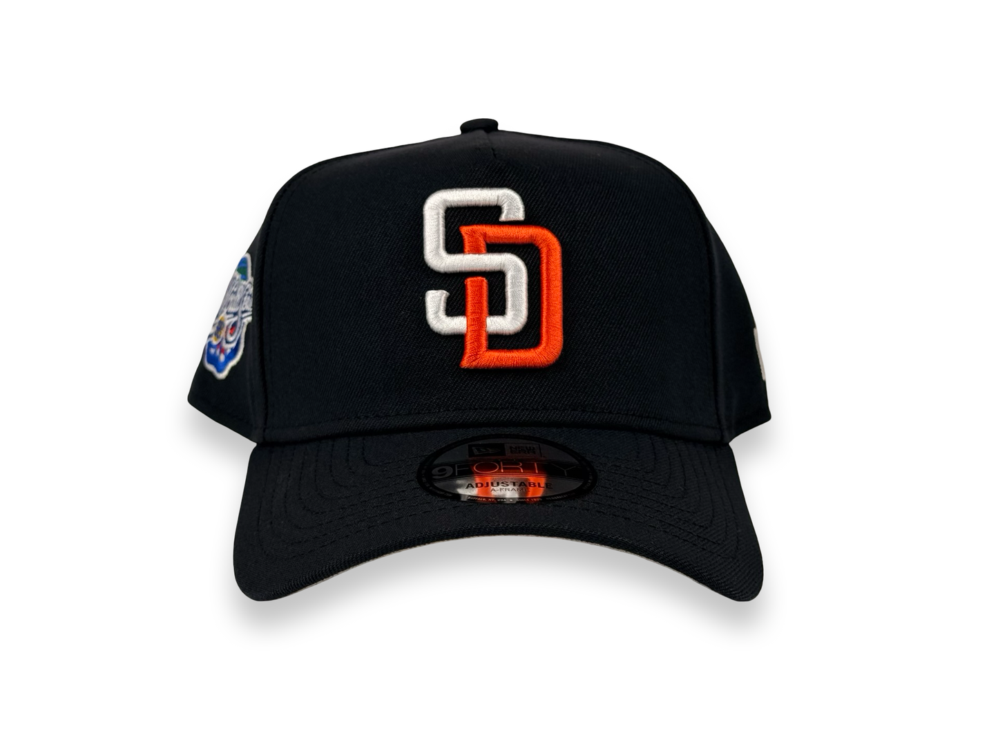 San Diego Padres New Era Cap 9FORTY A-Frame Snapback Hat Navy Blue 1998 World Series Side Patch