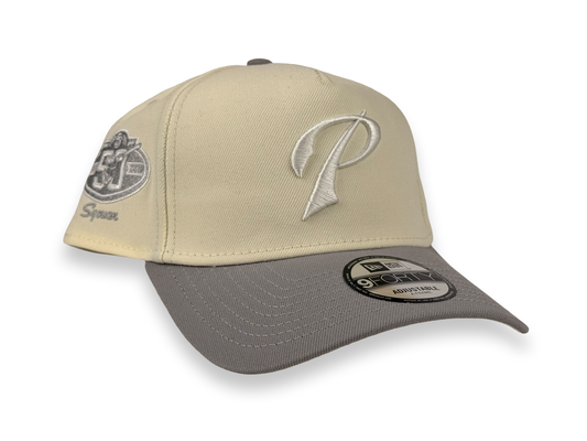 San Diego Padres New Era Cap 9FORTY A-Frame Snapback Hat Cream Crown Gray Visor 50th Anniversary Sycuan Side Patch