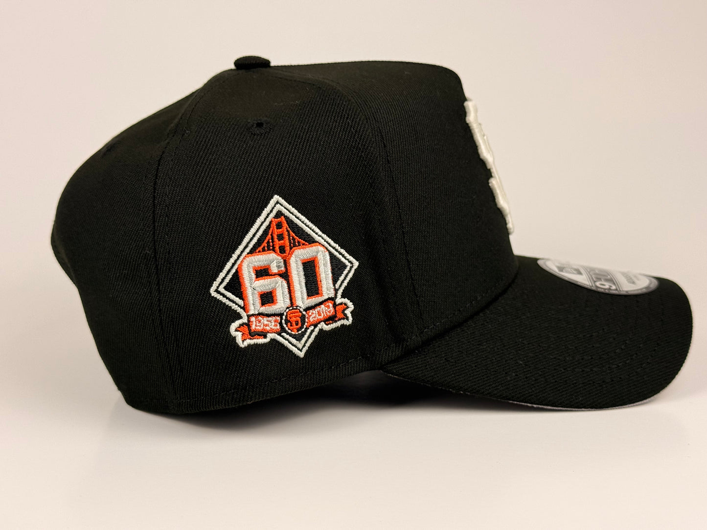 San Francisco Giants New Era Cap 9FORTY A-Frame Snapback Hat Black 60th Anniversary Side Patch