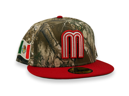Mexico (Glow in the Dark) WBC New Era Cap 59FIFTY Fitted Hat Real Tree Camo Mexico Flag Side Patch