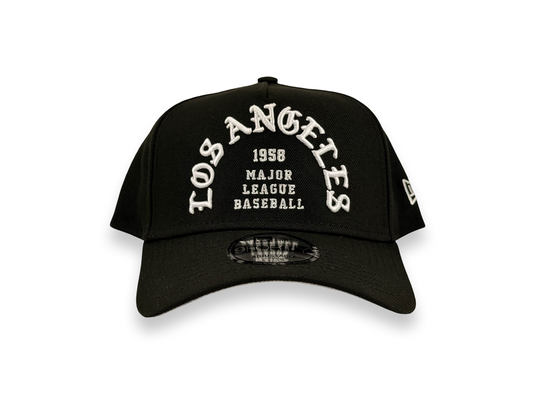 Los Angeles Dodgers Old English Script MLB New Era Cap 9FORTY A-Frame SnapBack Hat Black