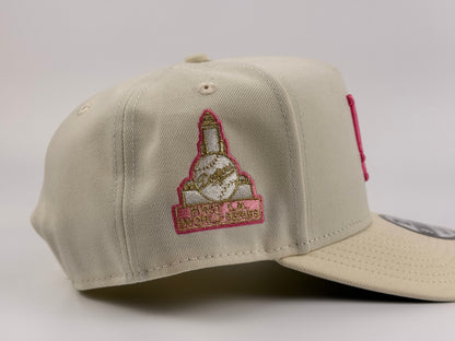 Los Angeles Dodgers New Era Cap 9FIFTY A-Frame Snapback Hat Full Cream with Pink First World Series Side Patch