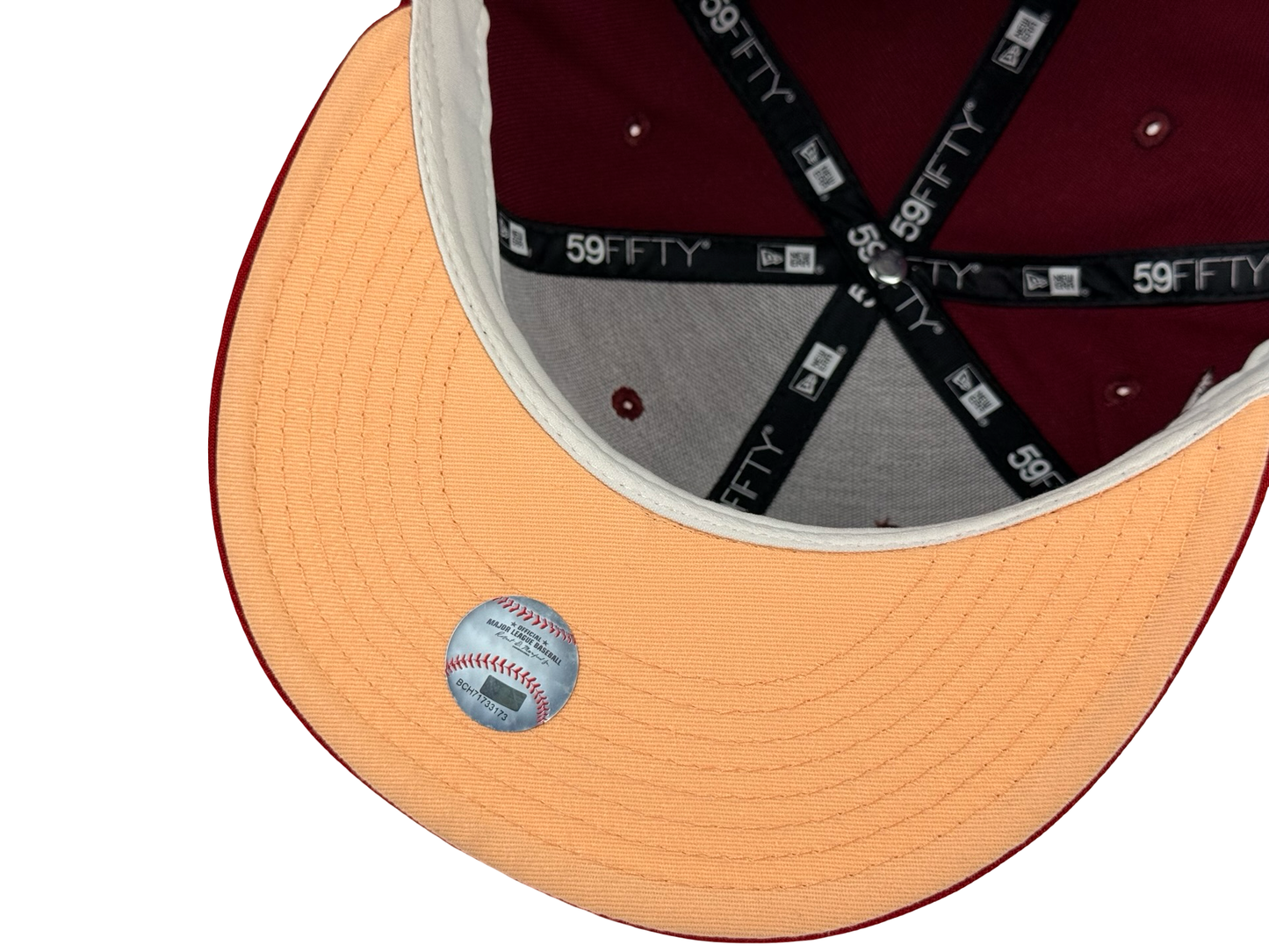 San Diego Padres New Era Cap 59FIFTY Fitted Hat Cardinal Red Peach Underbrim Swinging Friar Side Patch