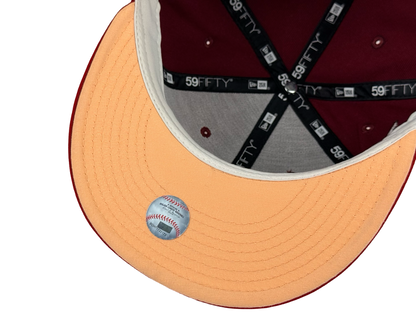 San Diego Padres New Era Cap 59FIFTY Fitted Hat Cardinal Red Peach Underbrim Swinging Friar Side Patch