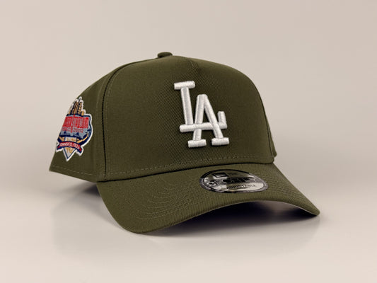 Los Angeles Dodgers New Era Cap 9FORTY A-Frame Snapback Hat Army Green Dodger Stadium Side Patch