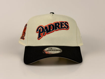 San Diego Padres New Era Cap 9FORTY A-Frame Snapback Hat Cream Crown Navy Blue Visor 25th Anniversary Side Patch