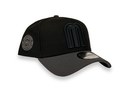 Mexico WBC New Era Cap 9FORTY A-Frame Snapback Hat Black Crown Charcoal Gray Visor Aztec Calendar Side Patch
