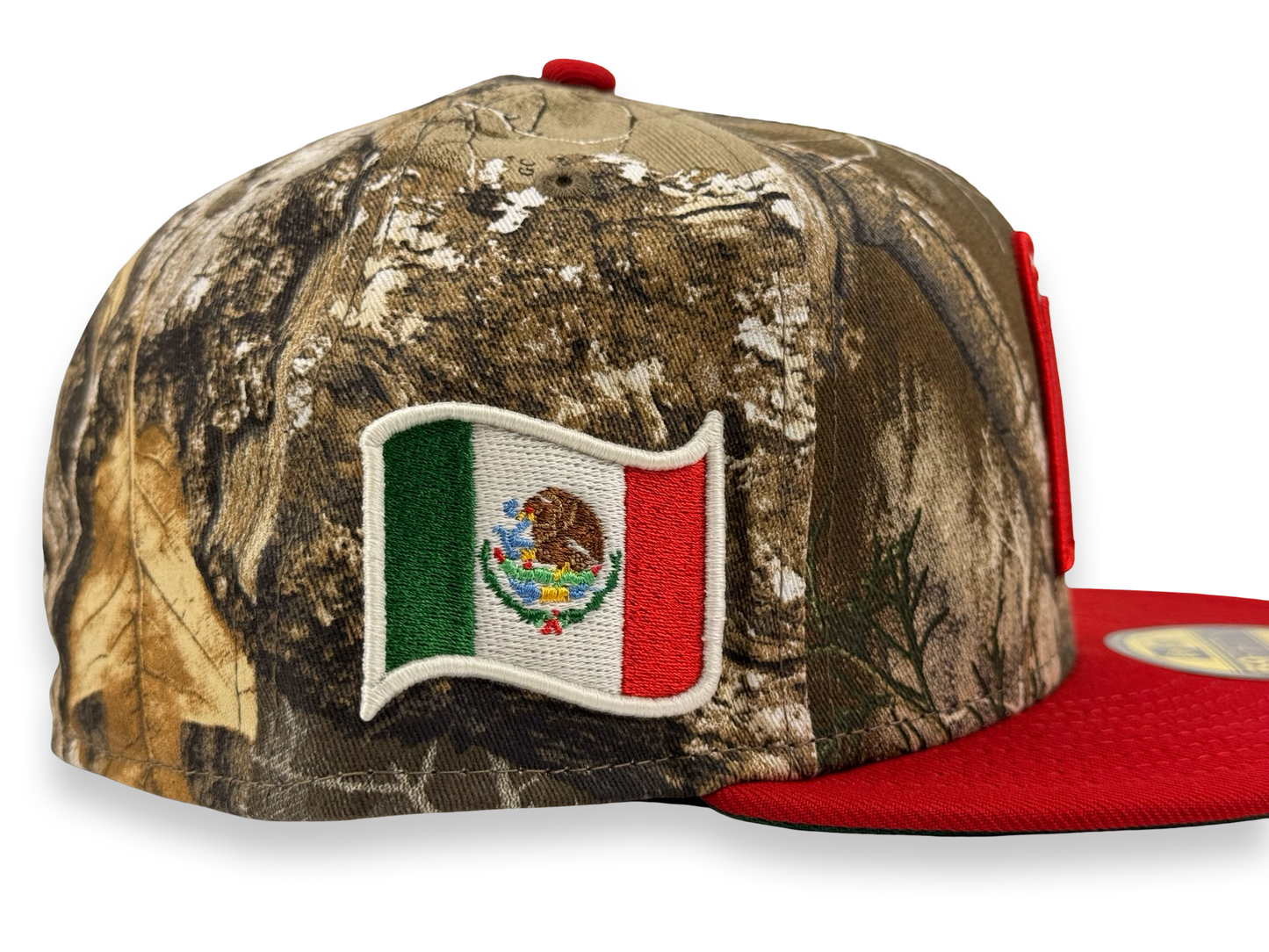 Mexico (Glow in the Dark) WBC New Era Cap 59FIFTY Fitted Hat Real Tree Camo Mexico Flag Side Patch