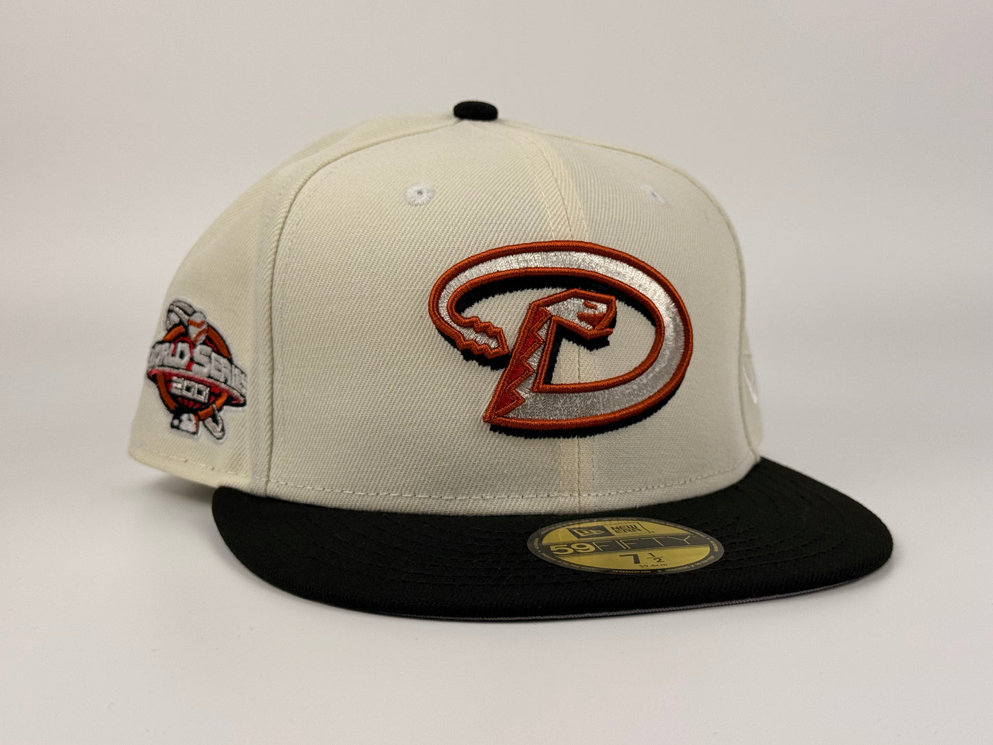 Arizona Diamondbacks New Era Cap 59FIFTY Fitted Hat Cream Crown Black Visor 2001 World Series Side Patch