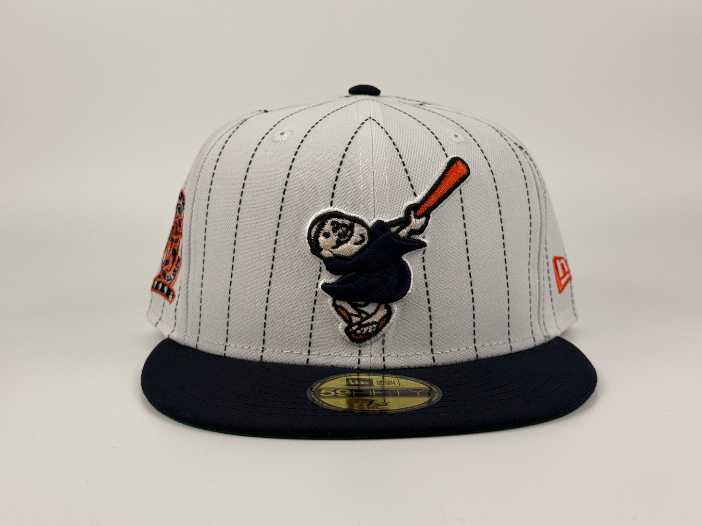 San Diego Padres Swinging Friar Pinstripes New Era Cap 59FIFTY Fitted Hat White Crown Navy Blue Visor 25th Anniversary Side Patch