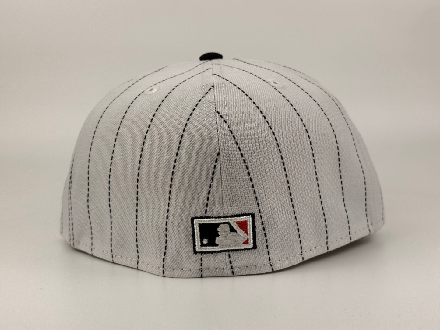 San Diego Padres Swinging Friar Pinstripes New Era Cap 59FIFTY Fitted Hat White Crown Navy Blue Visor 25th Anniversary Side Patch