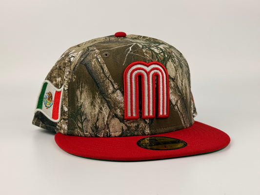 Mexico (Glow in the Dark) WBC New Era Cap 59FIFTY Fitted Hat Real Tree Camo Mexico Flag Side Patch